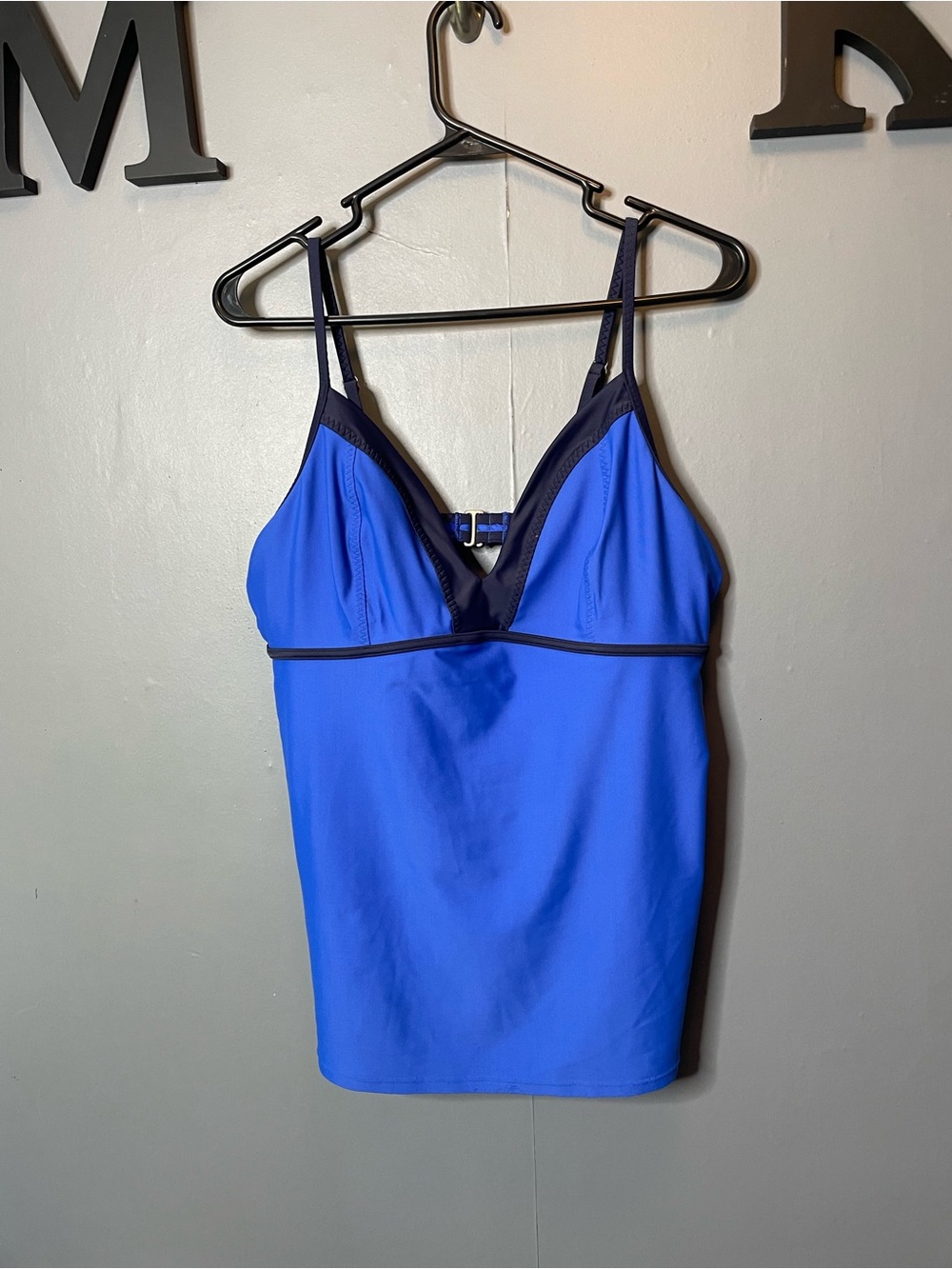 Athleta Blue Colorblock Tankini Top with Navy Trim size XLT